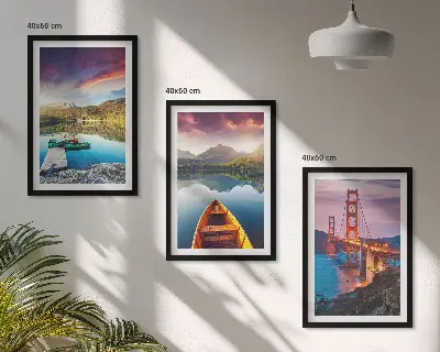 Cadre photo mural avec motif de montagnes, lac et ponts
