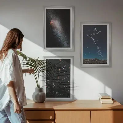 Lot de 3 tableaux pour salon représentant les paysages cosmiques de la galaxie des Poissons