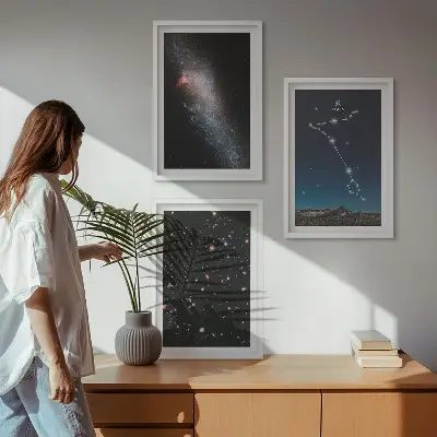 Lot de 3 tableaux pour salon représentant les paysages cosmiques de la galaxie des Poissons