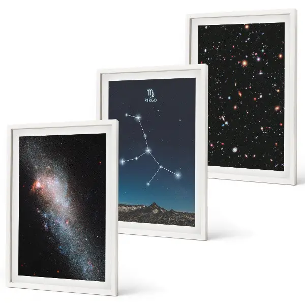 Tableau Galaxie de la constellation de la Vierge lot de 3 tableaux pour salon