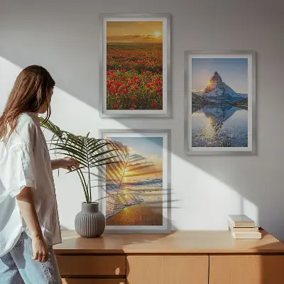 Lot de 3 tableaux pour salon représentant des paysages de montagnes et de mers dans l'ouest
