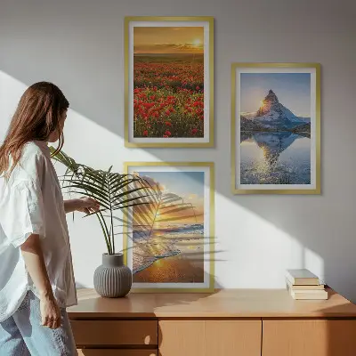 Lot de 3 tableaux pour salon représentant des paysages de montagnes et de mers dans l'ouest