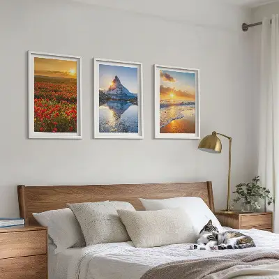 Lot de 3 tableaux pour salon représentant des paysages de montagnes et de mers dans l'ouest