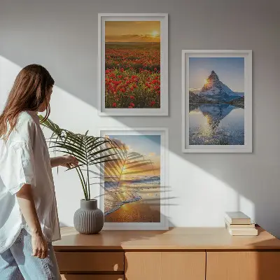 Lot de 3 tableaux pour salon représentant des paysages de montagnes et de mers dans l'ouest