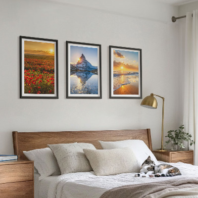 Lot de 3 tableaux pour salon Paysages de montagnes et de mers dans l'ouest