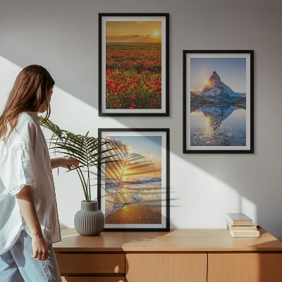 Lot de 3 tableaux pour salon Paysages de montagnes et de mers dans l'ouest