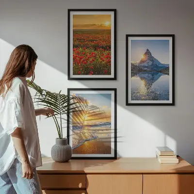 Lot de 3 tableaux pour salon représentant des paysages de montagnes et de mers dans l'ouest