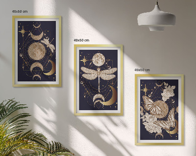 Lot de 3 tableaux pour salon Motifs naturels, fleurs de lune
