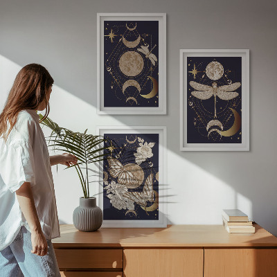 Lot de 3 tableaux pour salon Motifs naturels, fleurs de lune