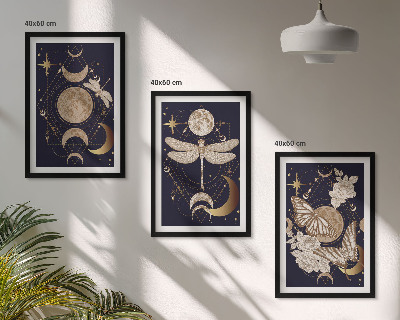 Lot de 3 tableaux pour salon Motifs naturels, fleurs de lune