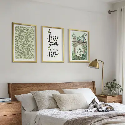 Lot de 3 tableaux pour salon motif architecture de feuilles de plantes vertes
