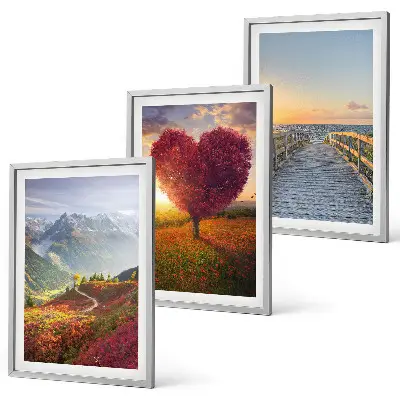 Cadre photo mural représentant des paysages de montagne avec un arbre en forme de cœur et une jetée