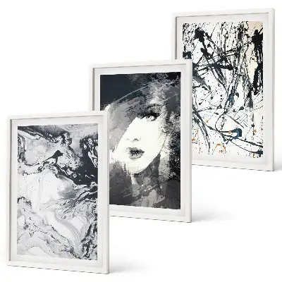 Lot de 3 tableaux pour salon avec motifs abstraits en noir et blanc