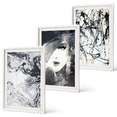 Lot de 3 tableaux pour salon Motifs abstraits en noir et blanc