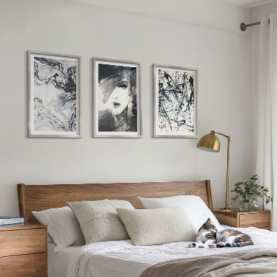 Lot de 3 tableaux pour salon Motifs abstraits en noir et blanc