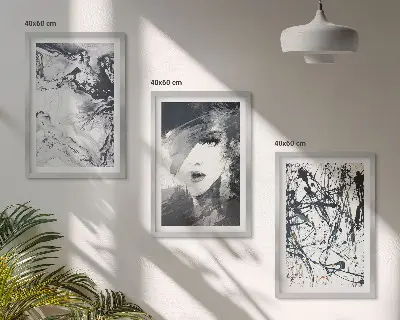 Lot de 3 tableaux pour salon avec motifs abstraits en noir et blanc