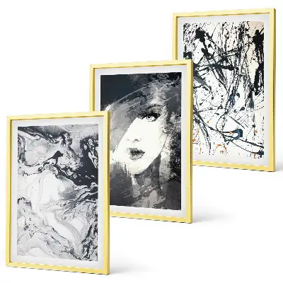 Lot de 3 tableaux pour salon avec motifs abstraits en noir et blanc
