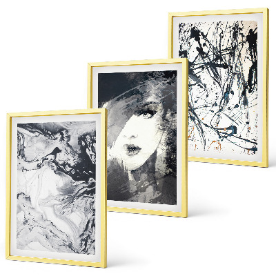 Lot de 3 tableaux pour salon Motifs abstraits en noir et blanc