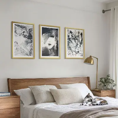 Lot de 3 tableaux pour salon avec motifs abstraits en noir et blanc