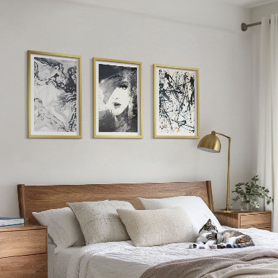 Lot de 3 tableaux pour salon Motifs abstraits en noir et blanc