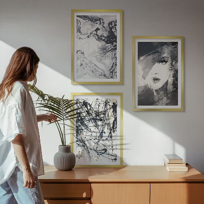 Lot de 3 tableaux pour salon Motifs abstraits en noir et blanc
