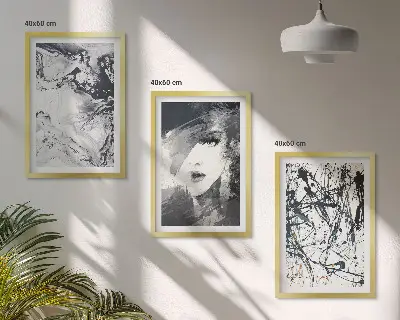 Lot de 3 tableaux pour salon avec motifs abstraits en noir et blanc
