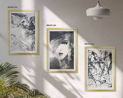 Lot de 3 tableaux pour salon Motifs abstraits en noir et blanc