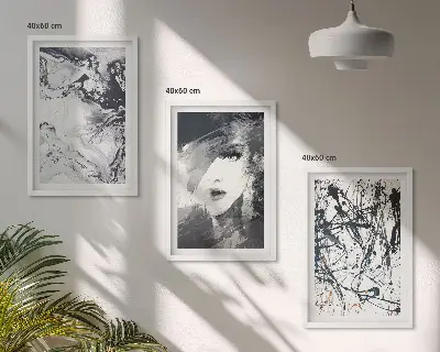 Lot de 3 tableaux pour salon avec motifs abstraits en noir et blanc