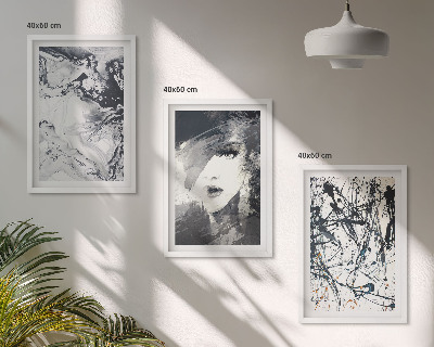 Lot de 3 tableaux pour salon Motifs abstraits en noir et blanc