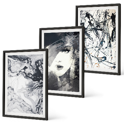 Lot de 3 tableaux pour salon Motifs abstraits en noir et blanc