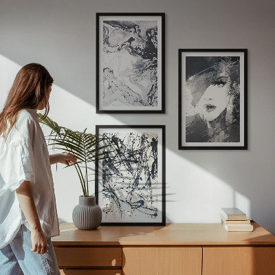 Lot de 3 tableaux pour salon Motifs abstraits en noir et blanc