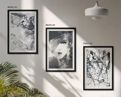 Lot de 3 tableaux pour salon avec motifs abstraits en noir et blanc