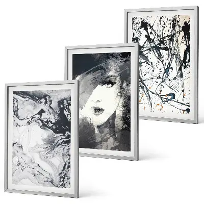 Lot de 3 tableaux pour salon avec motifs abstraits en noir et blanc