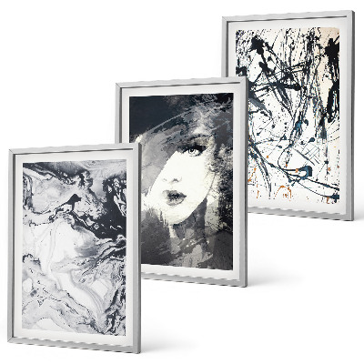 Lot de 3 tableaux pour salon Motifs abstraits en noir et blanc