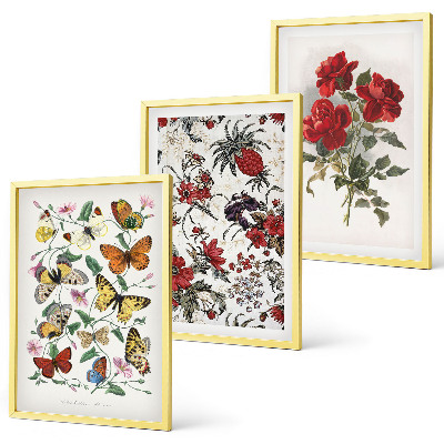 Cadre photo mural Papillons fleurs roses rouges