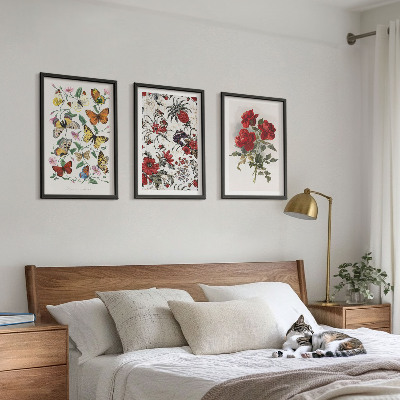 Cadre photo mural Papillons fleurs roses rouges