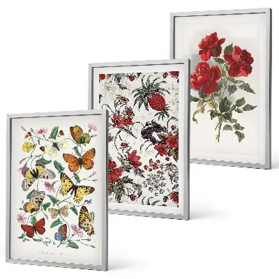 Cadre photo mural avec motif de papillons et fleurs aux tons roses et rouges