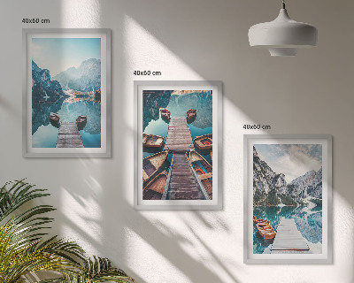 Lot de 3 tableaux pour salon Pontons du lac, bateaux, paix