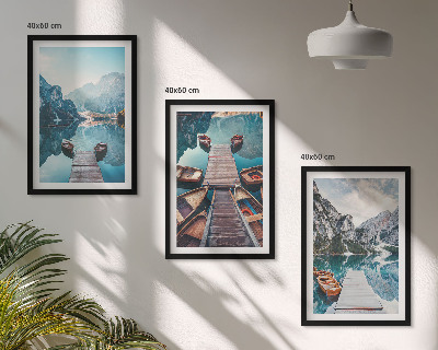 Lot de 3 tableaux pour salon Pontons du lac, bateaux, paix