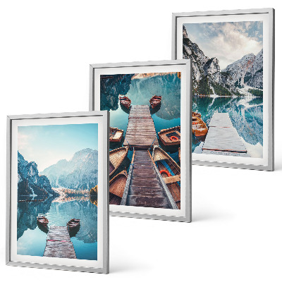 Lot de 3 tableaux pour salon Pontons du lac, bateaux, paix