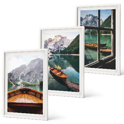 Lot de 3 tableaux pour salon Fenêtre sur les bateaux des lacs de montagne