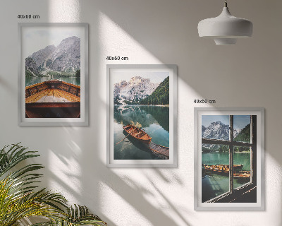 Lot de 3 tableaux pour salon Fenêtre sur les bateaux des lacs de montagne