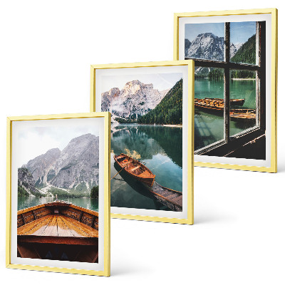 Lot de 3 tableaux pour salon Fenêtre sur les bateaux des lacs de montagne