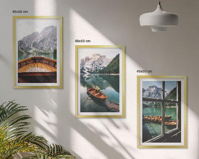 Lot de 3 tableaux pour salon Fenêtre sur les bateaux des lacs de montagne