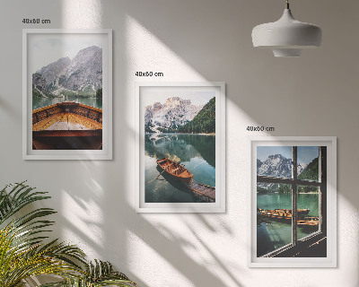 Lot de 3 tableaux pour salon Fenêtre sur les bateaux des lacs de montagne