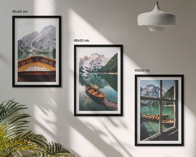 Lot de 3 tableaux pour salon Fenêtre sur les bateaux des lacs de montagne