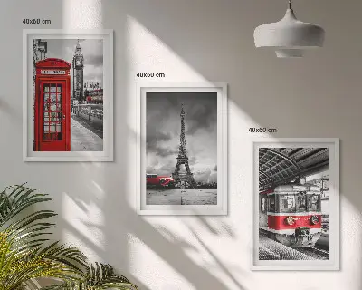 Cadre photo mural à motif d'icônes de transport de Londres et Paris