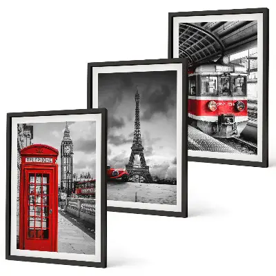 Cadre photo mural à motif d'icônes de transport de Londres et Paris