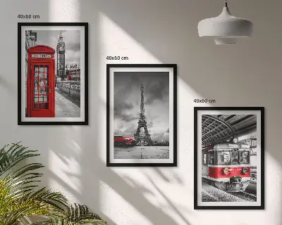 Cadre photo mural à motif d'icônes de transport de Londres et Paris