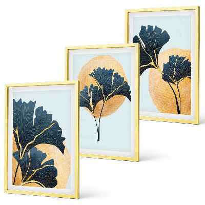 Lot de 3 tableaux pour salon Feuilles de ginkgo sur fond clair